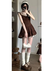 BXOXO Elegant Vintage High Waist Vest Dress for Women+ Y2k Long Sleeve Cardigan Tops Mujer 2025 Early Autum New Two Piece Sets