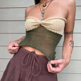 90s Vintage Knitted Chest Wrap Crop Tops Patchwork Strapless Camis Fairycore Y2K Coquette Backless Tube Tops Chic Women Vest