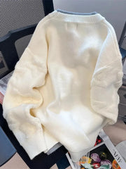 Bxoxo Vintage Stars Sweaters Women Lazy Wind Preppy Style Knitted Pullover Japan Retro Loose Long Sleeve Patchwork Harajuku Tops New