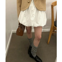 Bxoxo Chic Spring ort Pumpkin Skirt Gathered Waist Tie Belted Skirt Pants Spring Faion Ladies' f Skirt Polyester Fiber