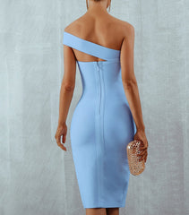 BXOXO White Blue Bodycon Bandage Dress Women 2023 Summer Sexy Elegant Black One Shoulder Strapless Celebrity Runway Party Dress