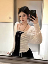 Bxoxo Korean Style Two-piece Set T Shirt Women Elegant Sweet Striped Transparent Tees Fashion Loose Streetwear White Tops