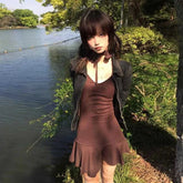 BXOXO Y2k Japanese Dress Women Sleeveless Irregual A-line Dresses Vintage Streetwear Spaghetti Strap Dress High Waist Korean