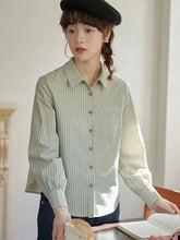 Bxoxo Preppy Style Retro Striped Shirt Women Long Sleeve Elegant Sweet Blouse Japan Casual Pocket Fall Female Simple Vintage Tops New