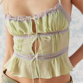 BXOXO Womens Y2k Mesh Lace Trim Cami Tank Crop Tops Sexy V Neck Hollow Out Spaghetti Strap Tees Shirt Going Out Camisole Vest