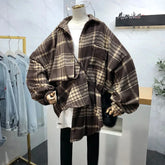 Bxoxo Cotton Plaid Shirt for Women Y2K Vintage Loose Single Breasted Female Tops Harajuku Preppy All Match Long Sleeve Blouse New