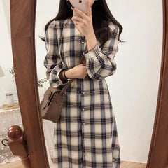 Bxoxo Vintage Plaid Dresses for Women Autumn Winter Full Spring 2025 Elegant Luxury Korean Fashion A Line G X Woman Long Sleeve Dress