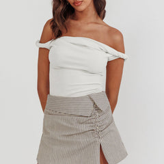 BXOXO Women Off Shoulder Top Sleeveless Twist Strap Tank Tops Slim Fit Stretch Ruched Crop Top Going Out Y2k Bustier