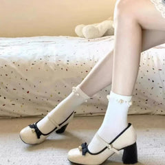 Bxoxo Mary Jane Single Shoes Women's Pearl High Heels Retro Spring New Style French Evening Breeze Style round Toe Rubber Outsole