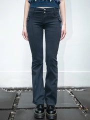 Bxoxo Vintage Solid Low Rise Flare Pants Autumn Casual Black Cotton Slim Pockets Jeans Women Y2k Streetwear Retro Denim Trousers Chic