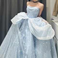 BXOXO Customized Temperament Blue Prom Dresses Removable Shoulder Jacquard Vestido Fiesta France Vintage Sweet Princess Fairy Evening