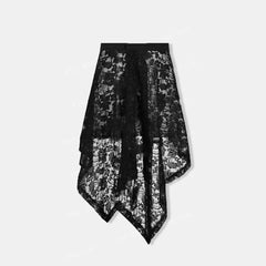 Bxoxo Sexy Lace Black Skirts for Women See Through Vintage Boho Short Skirts Tulle Elegant Irregular Y2k Skirt Aesthetics