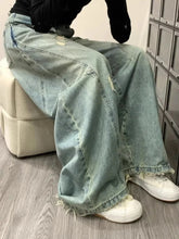 Bxoxo Streetwear Women Hole Jeans Summer High Waist Loose Washed Wide Leg Pants Bf Harajuku Hip Hop Patchwork Tassels Denim Trousers