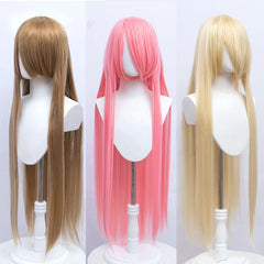 BXOXO 100cm Synthetic Wigs Lolita Cosplay Womens Wig Red Pink Blonde Blue Straight Wig Hair Extensions Party Wig