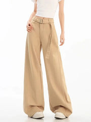 Bxoxo Belt Retro Khaki Jeans Women Y2K High Waist Loose Streetwear Denim Pants Casual American Vintage Autumn Wide Leg Trousers