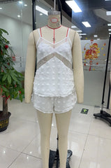 BXOXO Women 2 Piece Pajamas Set Swiss Dot Sheer Patchwork Camisole and Elastic Shorts for Loungewear Soft Sleepwear