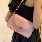 BXOXO Korean Style Vintage Shoulder Bag Pu Leather Torn Heart Rivet Solid Color Elegant Handbag Fashion Designer Underarm Bag