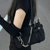 BXOXO Gothic Handbags for Women Trendyol Moto Biker New Black Underarm Shoulder Bag Solid Colour Street Lady Bolso Mujer