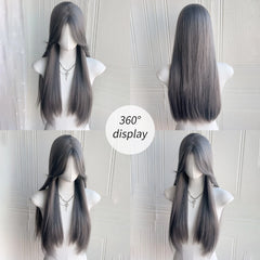 BXOXO Synthetic 24 Inch Straight Wigs Mid cut Bangs Fiber Heat-resistant Wig Party or Selfie For Women