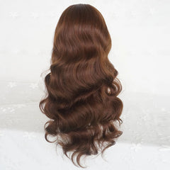 BXOXO Long Wavy Brown Wig with Bangs Synthetic Women Lolita Cosplay Fluffy Natural Heat Resistant Hair Wig for Daily Party