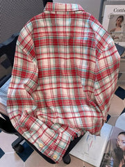 Bxoxo Red Plaid American Shirt Women Oversize Loose Vintage Long Sleeve Fall Blouse Streetwear Harajuku Retro Casual Bf All Match Tops