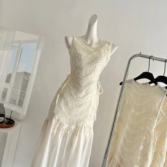 Bxoxo White Sleeveless Princess Style Dress Chinese Artistic Vintage Design Summer Fashionable Mini-Length Polo Collar Empire Waist