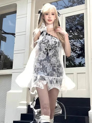 2000s Aesthetic American Vintage Women Dress Sets Hottie Design Leopard Y2k Evening Dress Female Fashion Fairy Retro Outfits New