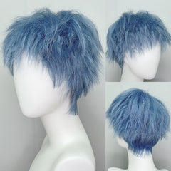 BXOXO 8 Inch Synthetic Mens Wigs Short Tin foil hot Blue Bangs Wig Heat Resistant Youth trend For Male Boy Cosplay Daily Party