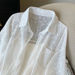 Bxoxo Embroidered Lace Shirts Women Summer Loose No Sling Korean Button Simple Shirt Fashion Baggy All Match Thin Sun Protection Top