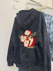 Bxoxo Apple Embroidered Hooded Coats Y2K Fashion Streetwear Loose Zipper Jacket Autumn Star Decorate All Match Sweatshirt Outwear New