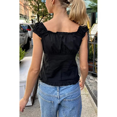 Bxoxo y2k Tank Top Women Summer Clothes Solid Color Cap Sleeve Button Down Slim Fit Frill T Shirt 2000s Vest Streetwear