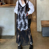 Bxoxo Lace Floral Transparent Dresses Women Black Sexy Long Dress Korean Sleeveless Holiday Dress Vacation Streetwear Party