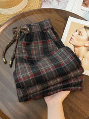 Bxoxo Retro Streetwear Plaid Pants Women Lace Up Loose Hip Hop Straight Trousers High Waist Casual Vintage Harajuku Bf Wide Leg Pant