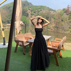 Bxoxo Elegant Hepburn Camis Dress for Women Summer Fashion Spaghetti Straps Midi Dress Y2K Aesthetic Holiday Black Vestidos Mujer