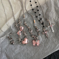 BXOXO Love Heart Cross Pendant Necklace For Women Men Personality VintageThin Chain Choker Necklaces Jewelry