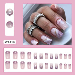 BXOXO 24pcs Long Square False Nails French Aurora Flower Fake Nails Full Cover Press on Nails Nail Tips