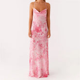 BXOXO Womens Summer Sexy Spaghetti Strap Maxi Dresses Floral Bodycon Long Dress Sleeveless Backless Vacation Sundress