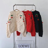 Bxoxo 3D Cherry Sweet Women Cardigan Spring New Korean Elegant Long Sleeve Casual Knit Sweaters Y2K Loose Lazy Style Female Coats