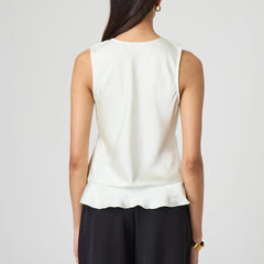 BXOXO Women Fashion Satin Vest Sleeveless Lace Up Front Ruffle Hem Tank Top Solid Color Tie Camisole Summer Going Out Top