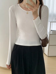 BXOXO 2024 Basic T Shirt Women Cotton High waist Long Sleeves Elasticity Thin T-shirt O-neck Female Casual Solid Slim Top Tees