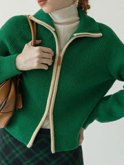 Bxoxo Retro American Preppy Style Cardigan Women Long Sleeve Loose Casual Knitted Sweaters Fall New Double Zipper Vintage Female Tops