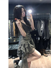 BXOXO Japanese Sexy Dark Sleeveless V-neck Women Dresses Cascading Ruffles Asymmetrical Femme Robe Harajuku 2025 Summer Camisole Dress