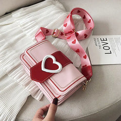 BXOXO Sweet Cute Small Shoulder Bag Female Valentines Day Trendy Korea Heart Messenger Bag Fashion Broadband Square Purse Wallet