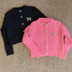 Bxoxo Ribbon Button Up Knit Cardigan Sweater for Women Long Sleeve Button Front Sweater Jacket Teen-girl Y2K Cute Outfit