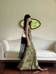 Bxoxo Retro Printed Camis Dress Women Summer Sexy Slim Spaghetti Straps Backless Party Dress Korean Chic Elegant Beach Vestidos New