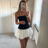 Bxoxo Contrast Color Mini Folds Dress For Women Strapless Sexy Slim Sleeveless Ruched Splice Y2K Beach Female Club Party Dress