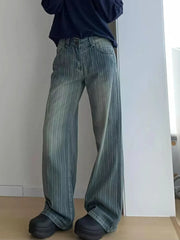 Bxoxo Women Streetwear Striped Jeans Vintage High Waist Design Y2K Denim Pant Casual American Hip Hop Harajuku Wide Leg Trousers Fall