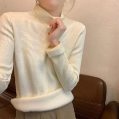 Bxoxo Half Turtleneck Knit Sweaters Women Autumn Thick Warm Slim Basic Solid Jumper Female Soft Plush Long Sleeve All Match Pullover