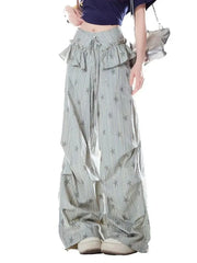 Bxoxo Stars Print Y2K Cargo Pant Women Vintage Streetwear Loose High Waist Design Trousers Hip Hop Retro American Casual Wide Leg Pant