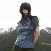 Bxoxo Y2k Vintage Shirt Women Short Sleeve Irregular Casual Shirt Plaid 2000s Japanese Summer Shirt Tee E-girls Streetwear